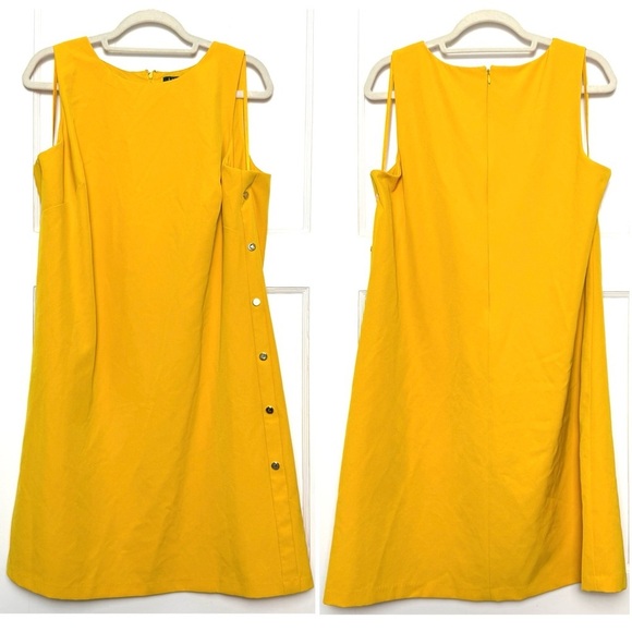 RALPH LAUREN Goldenrod Crepe Sleeveless Side Button Detail A-Line Shift Dress 16 - Picture 5 of 9